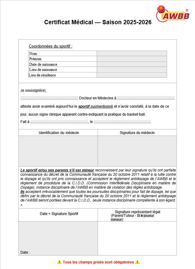 Le certificat médical 2024-2025